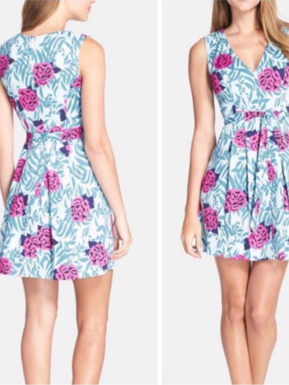 Plenty by Tracy Reese Blue Pink Ashley Floral Jacquard Fit & Flare  Dress
